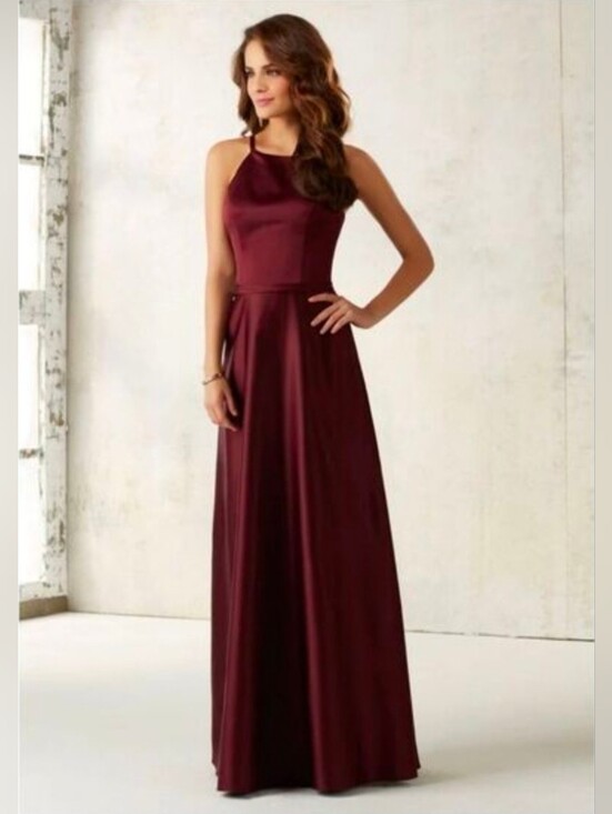 Morilee By Madeline Gardner Dresses & Skirts - Morilee By Madeline Gardner Bordeux Bridesmaid Satin Maxi Gown Halter Neckline 6